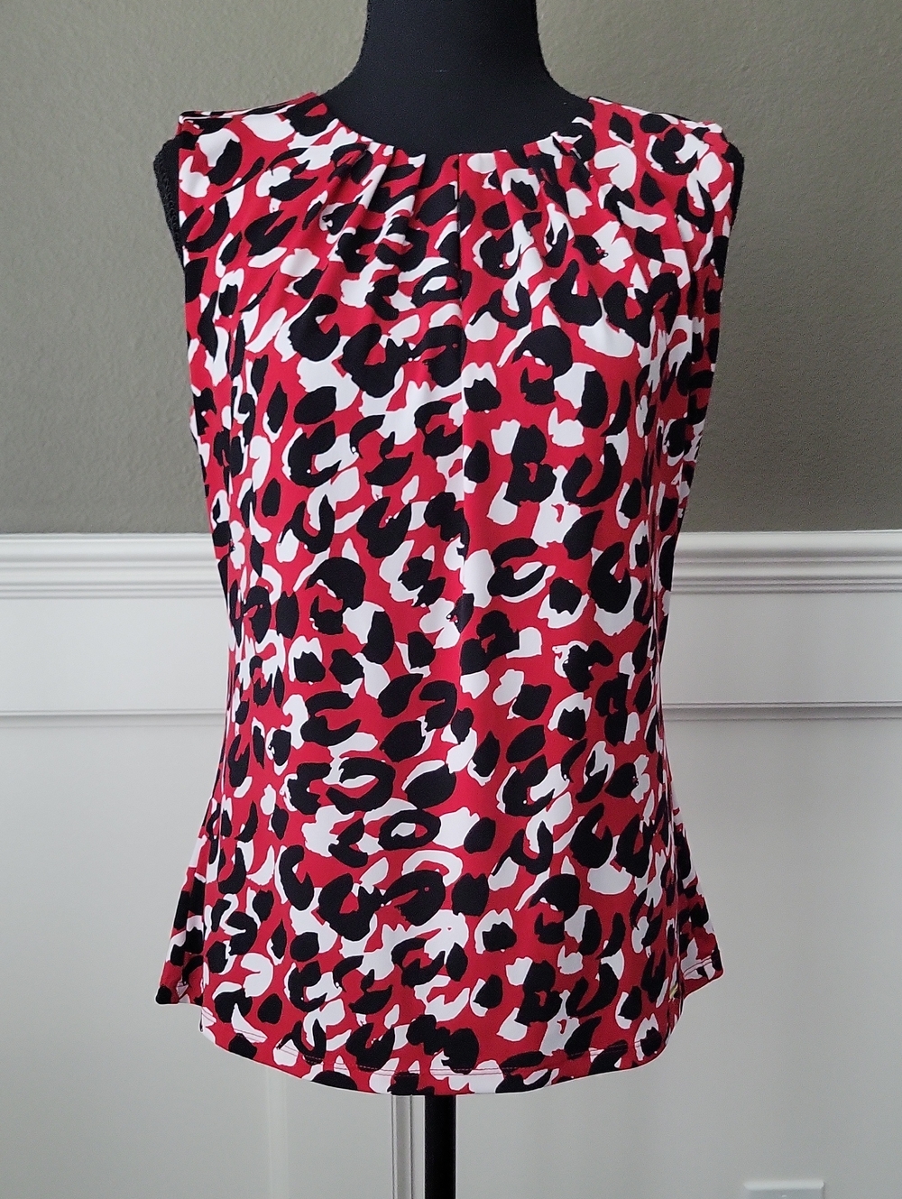 Calvin Klein Red, Black & White Leopard Print Sleeveless Camisole